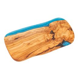 Olive Wood Cheese Cutting or Serving Set with Blue Epoxy Resin, Board 35cm & 5 Special Knives - 6 Olive Wood Cheese Cutting or Serving Set with Blue Epoxy Resin, Board 35cm & 5 Special Knives - 6