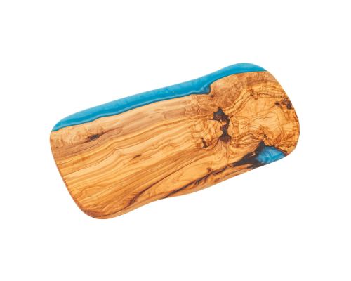 Olive Wood Cheese Cutting or Serving Set with Blue Epoxy Resin, Board 35cm & 5 Special Knives - 6