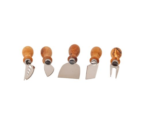 Olive Wood Cheese Cutting or Serving Set with Blue Epoxy Resin, Board 35cm & 5 Special Knives - 4
