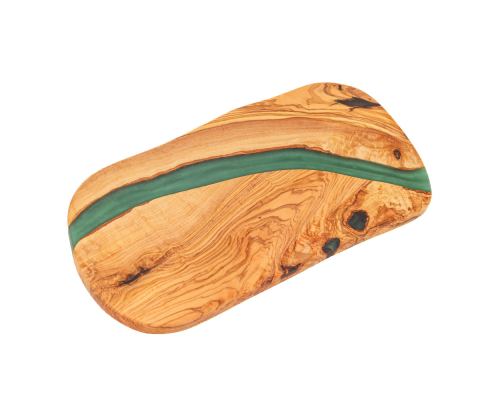 Olive Wood Cheese Cutting or Serving Set with Green Epoxy Resin, Board 35cm & 5 Special Knives - 5