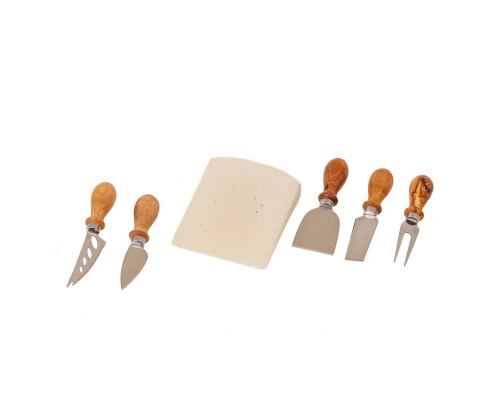 Olive Wood Cheese Cutting or Serving Set with Green Epoxy Resin, Board 35cm & 5 Special Knives - 6