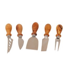 Olive Wood Cheese Cutting or Serving Set with Green Epoxy Resin, Board 35cm & 5 Special Knives - 3 Olive Wood Cheese Cutting or Serving Set with Green Epoxy Resin, Board 35cm & 5 Special Knives - 3