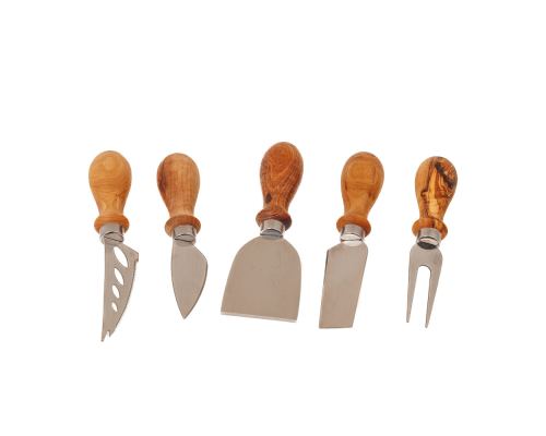 Olive Wood Cheese Cutting or Serving Set with Green Epoxy Resin, Board 35cm & 5 Special Knives - 3