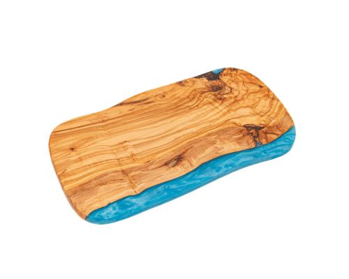 Olive Wood Serving Board or Cutting Board with Blue Epoxy Resin, 35cm