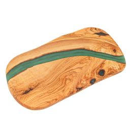 Olive Wood Serving Board or Cutting Board with Green Epoxy Resin, 35cm - 2 Olive Wood Serving Board or Cutting Board with Green Epoxy Resin, 35cm - 2