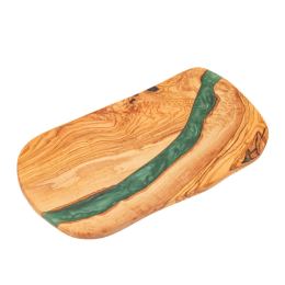 Olive Wood Serving Board or Cutting Board with Green Epoxy Resin, 35cm Olive Wood Serving Board or Cutting Board with Green Epoxy Resin, 35cm