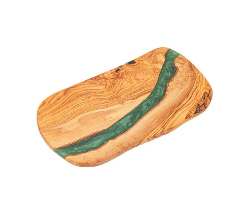 Olive Wood Serving Board or Cutting Board with Green Epoxy Resin, 35cm