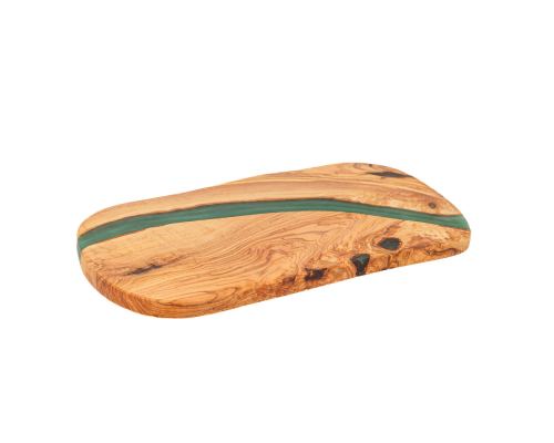 Olive Wood Serving Board or Cutting Board with Green Epoxy Resin, 35cm - 3