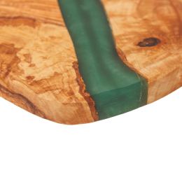 Olive Wood Serving Board or Cutting Board with Green Epoxy Resin, 35cm - 4 Olive Wood Serving Board or Cutting Board with Green Epoxy Resin, 35cm - 4