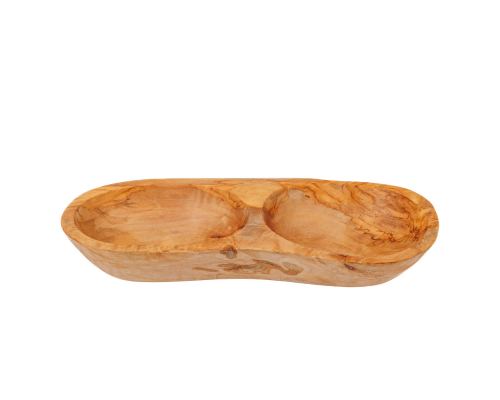 Olive Wood Serving Platter or Serving Bowl, Sectionall - 2 Compartments