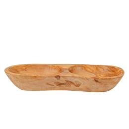 Olive Wood Serving Platter or Serving Bowl, Sectionall - 2 Compartments, 4