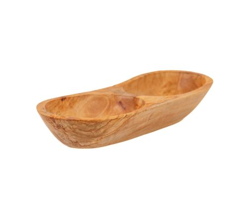 Olive Wood Serving Platter or Serving Bowl, Sectionall - 2 Compartments, 3