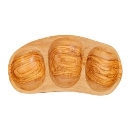 Olive Wood Serving Platter or Serving Bowl, Sectionall - 3 Compartments, 2 Olive Wood Serving Platter or Serving Bowl, Sectionall - 3 Compartments, 2