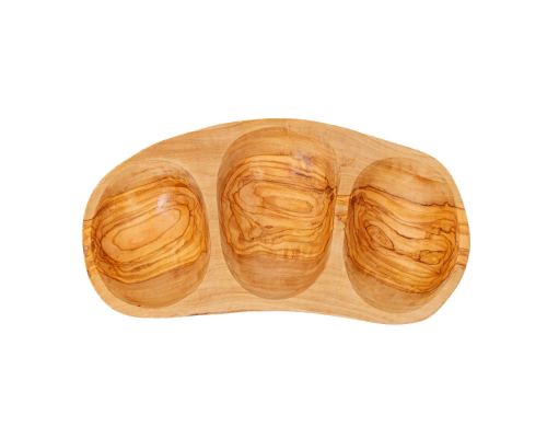Olive Wood Serving Platter or Serving Bowl, Sectionall - 3 Compartments, 2