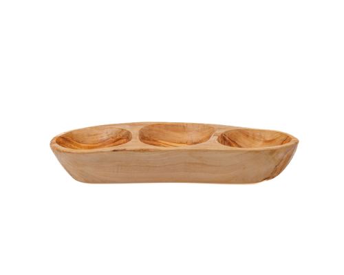 Olive Wood Serving Platter or Serving Bowl, Sectionall - 3 Compartments, 3