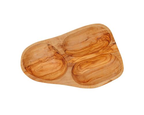 Olive Wood Serving Platter or Serving Bowl, Sectionall - 3 Compartments, 6