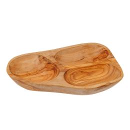 Olive Wood Serving Platter or Serving Bowl, Sectionall - 3 Compartments, 5 Olive Wood Serving Platter or Serving Bowl, Sectionall - 3 Compartments, 5