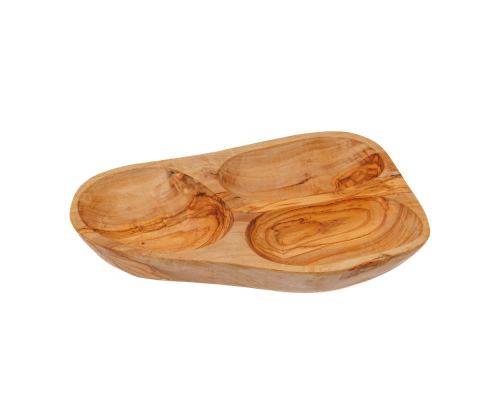 Olive Wood Serving Platter or Serving Bowl, Sectionall - 3 Compartments, 5