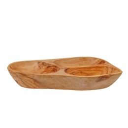 Olive Wood Serving Platter or Serving Bowl, Sectionall - 3 Compartments, 9 Olive Wood Serving Platter or Serving Bowl, Sectionall - 3 Compartments, 9