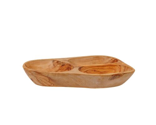 Olive Wood Serving Platter or Serving Bowl, Sectionall - 3 Compartments, 9