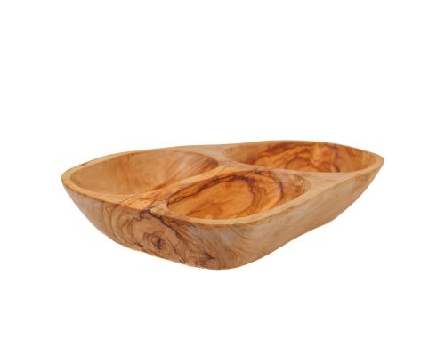 Olive Wood Serving Platter or Serving Bowl, Sectionall - 3 Compartments, 8
