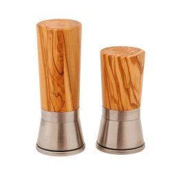 Set of 2 Olive Wood & Metal Salt Grinders or Pepper Mills, 13 & 16cm - 2