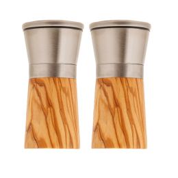 Set of 2 Olive Wood & Metal Salt Grinders or Pepper Mills, 13cm Set of 2 Olive Wood & Metal Salt Grinders or Pepper Mills, 13cm