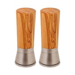 Set of 2 Olive Wood & Metal Salt Grinders or Pepper Mills, 16cm - 2 Set of 2 Olive Wood & Metal Salt Grinders or Pepper Mills, 16cm - 2