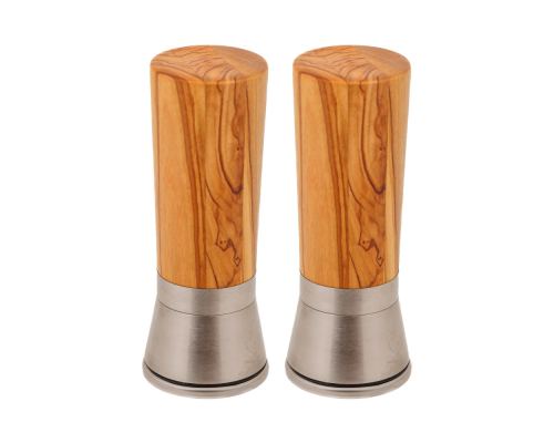Set of 2 Olive Wood & Metal Salt Grinders or Pepper Mills, 16cm - 2