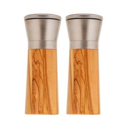 Set of 2 Olive Wood & Metal Salt Grinders or Pepper Mills, 16cm Set of 2 Olive Wood & Metal Salt Grinders or Pepper Mills, 16cm