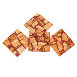 Set of 4 Drink Serving Coasters made of Olive Wood & Red Epoxy Resin, 10x10cm - 3 Set of 4 Drink Serving Coasters made of Olive Wood & Red Epoxy Resin, 10x10cm - 3