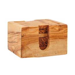 Set of 4 Square Olive Wood Drink Serving Coasters with Base, 11x11cm - 6