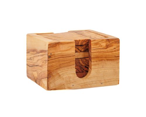 Set of 4 Square Olive Wood Drink Serving Coasters with Base, 11x11cm - 6