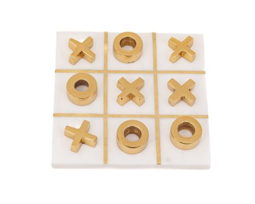 Decorative Marble & Metal Tic Tac Toe or Noughts & Crosses Board Game (19x19cm)