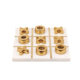 Decorative Marble & Metal Tic Tac Toe or Noughts & Crosses Board Game (19x19cm), 1 Decorative Marble & Metal Tic Tac Toe or Noughts & Crosses Board Game (19x19cm), 1