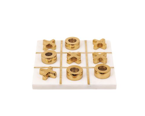 Decorative Marble & Metal Tic Tac Toe or Noughts & Crosses Board Game (19x19cm), 1