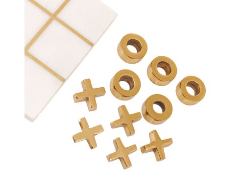 Decorative Marble & Metal Tic Tac Toe or Noughts & Crosses Board Game (19x19cm), 2