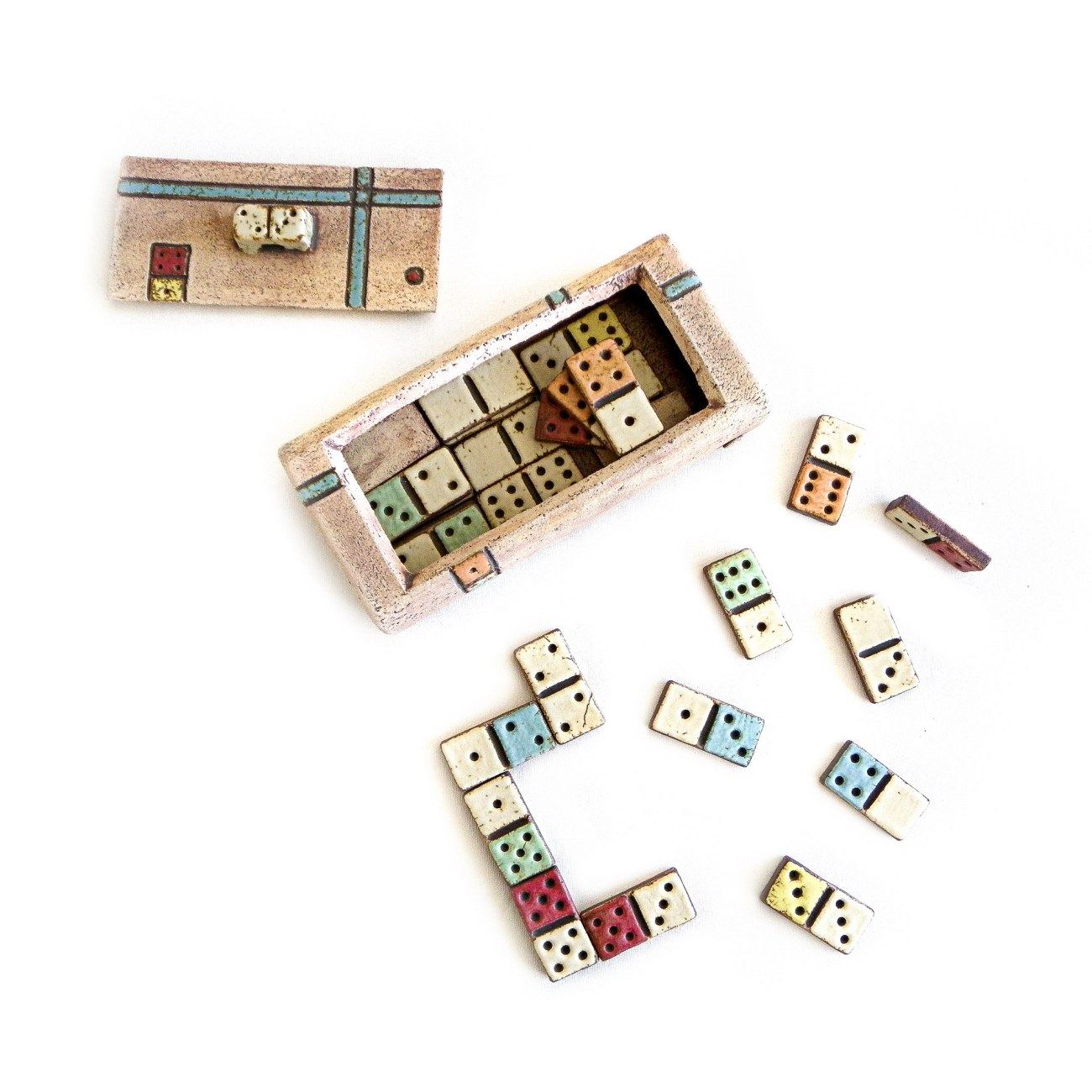 Dominoes Decorative Board Game Handmade Ceramic Double 6 Replica