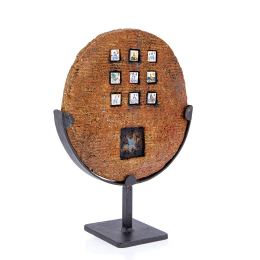 Decorative Disk Sculpture - Handmade Ceramic & Metal With Porcelain Inlays Tabletop Decor. 34cm (13.4")