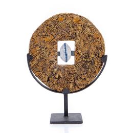 Decorative Disk Sculpture - Handmade Ceramic & Metal With Porcelain Detail Tabletop Decor, 34cm (13.4")