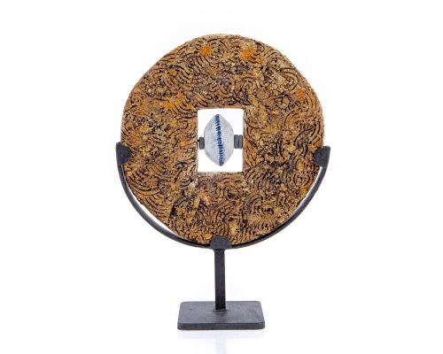 Decorative Disk Sculpture - Handmade Ceramic & Metal With Porcelain Detail Tabletop Decor, 34cm (13.4")