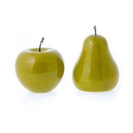 Green Artificial Fruit - Glossy Ceramic Handmade Table Ornaments - 2 Designs Apple and Pear 