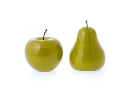 Green Artificial Fruit - Glossy Ceramic Handmade Table Ornaments - 2 Designs Apple and Pear 