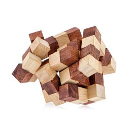 "Double Loop Snake" Brain Teaser Game - Handmade Wooden Cube Mind Puzzle