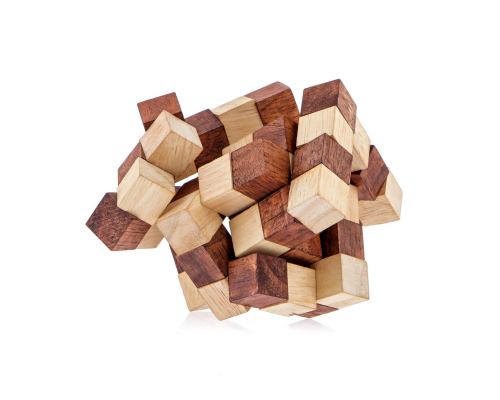 "Double Loop Snake" Brain Teaser Game - Handmade Wooden Cube Mind Puzzle