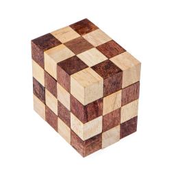 "Double Loop Snake" Brain Teaser Game - Handmade Wooden Cube Mind Puzzle