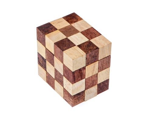 "Double Loop Snake" Brain Teaser Game - Handmade Wooden Cube Mind Puzzle