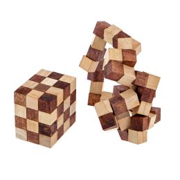 "Double Loop Snake" Brain Teaser Game - Handmade Wooden Cube Mind Puzzle