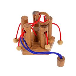 "Five Pillars" Brain Teaser Game - Handmade Wooden Mind Puzzle