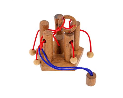 "Five Pillars" Brain Teaser Game - Handmade Wooden Mind Puzzle